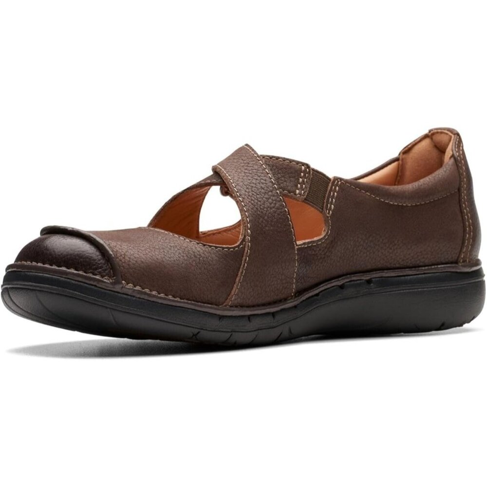 Clarks Women's Un Loop Strap Mary Jane Flat Dark‎ Brown Leather Flats NEW 7 W
